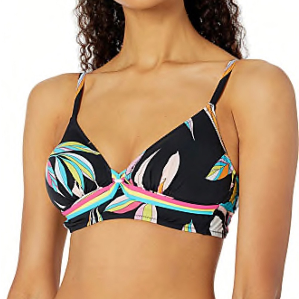 Profile by Gottex Women's Halter V-Neck Bikini Top Size 8 Black Multicolor